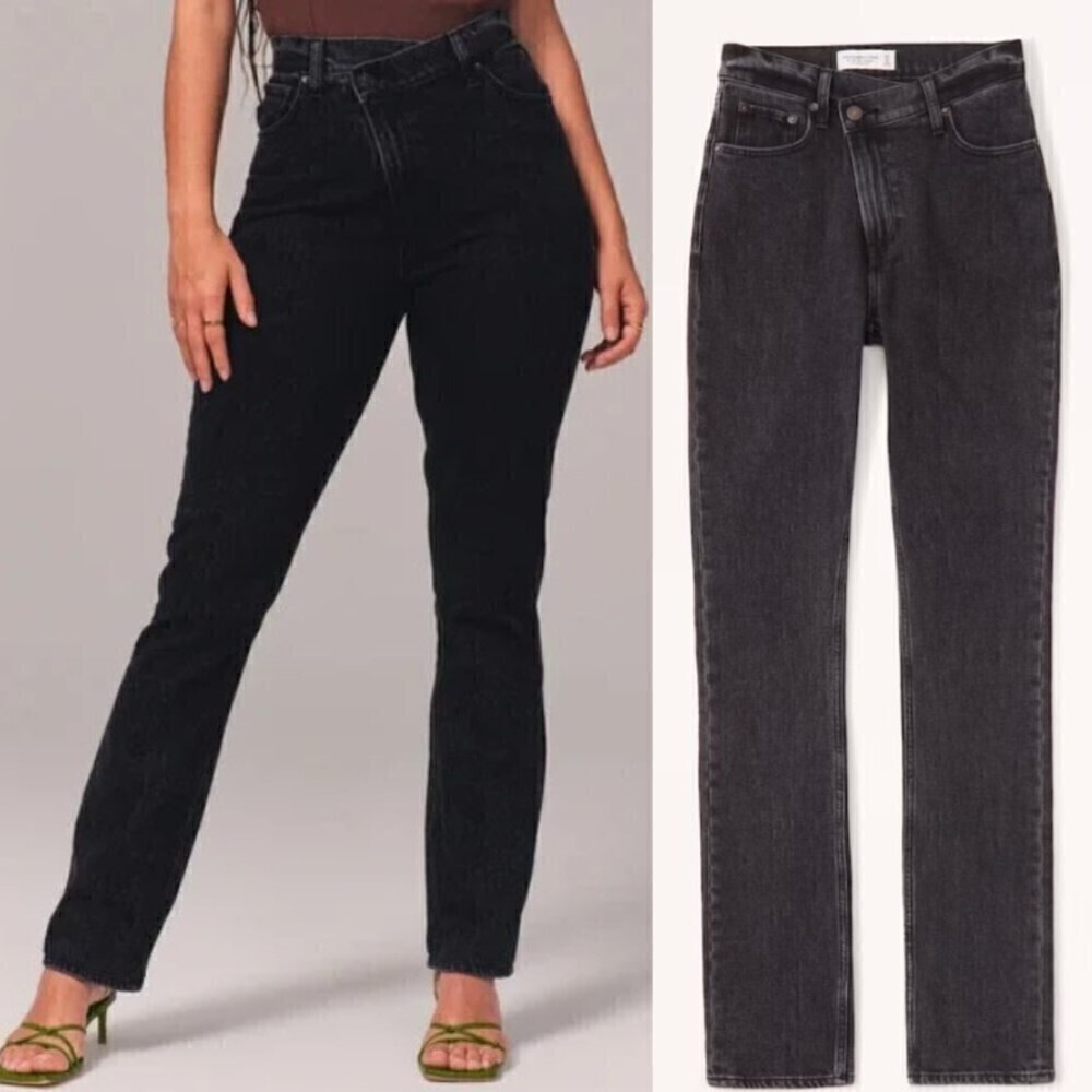 A&F Women Size 30 Cure Love Black The 90s Slim Straight Leg Denim NEW Jean - Picture 3 of 11